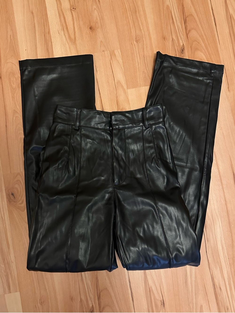 Black Faux Leather Pants - Classic Straight Fit